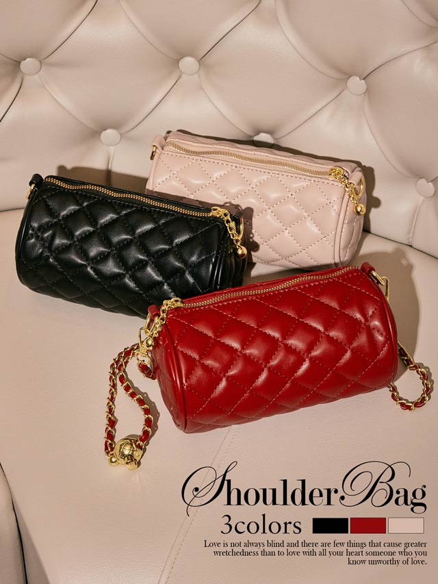 キルティングシリンダーショルダーバッグ