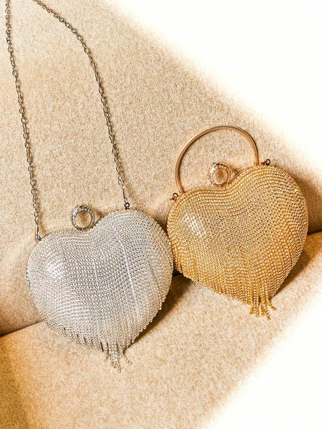 [2way]ビジューフリンジハートクラッチバッグ