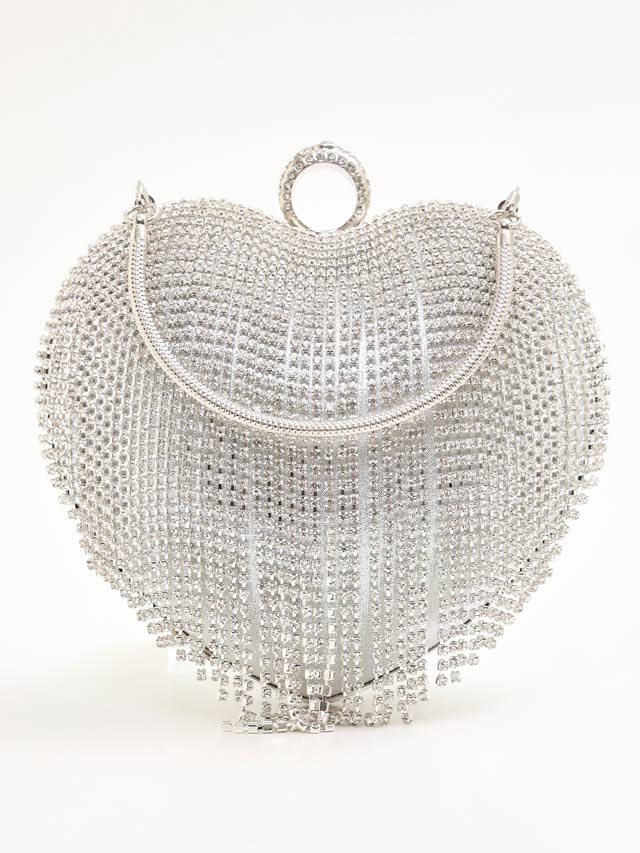 [2way]ビジューフリンジハートクラッチバッグ