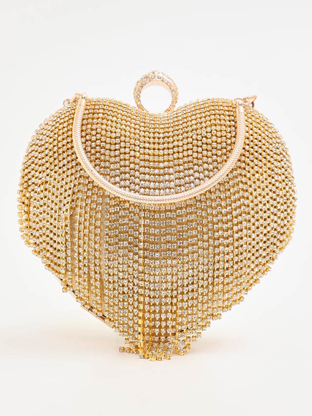 [2way]ビジューフリンジハートクラッチバッグ