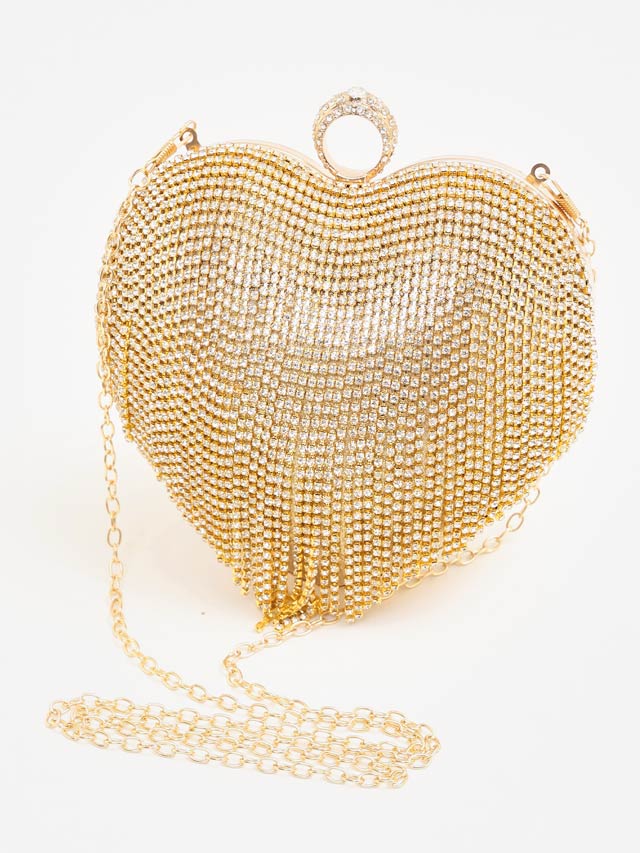 [2way]ビジューフリンジハートクラッチバッグ