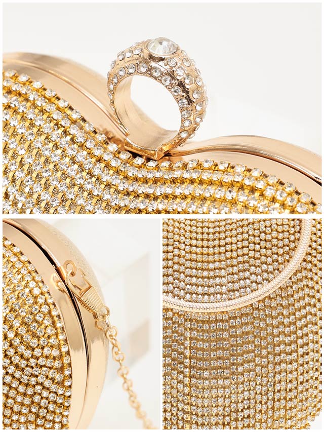 [2way]ビジューフリンジハートクラッチバッグ