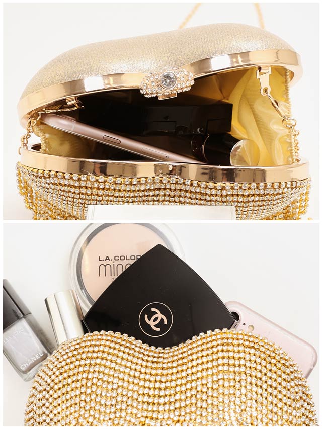 [2way]ビジューフリンジハートクラッチバッグ