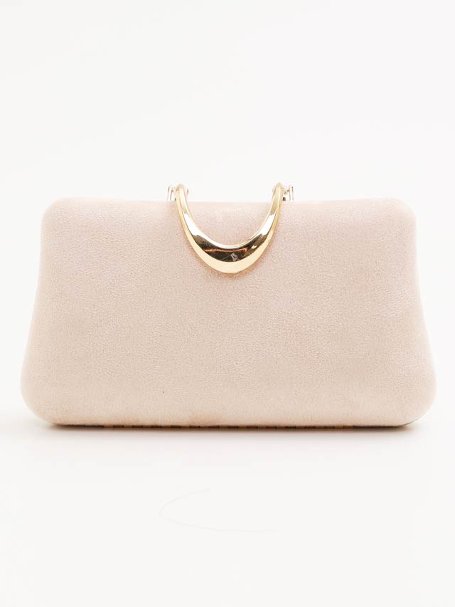 ワンカラースエードゴールドバックルクラッチバッグ