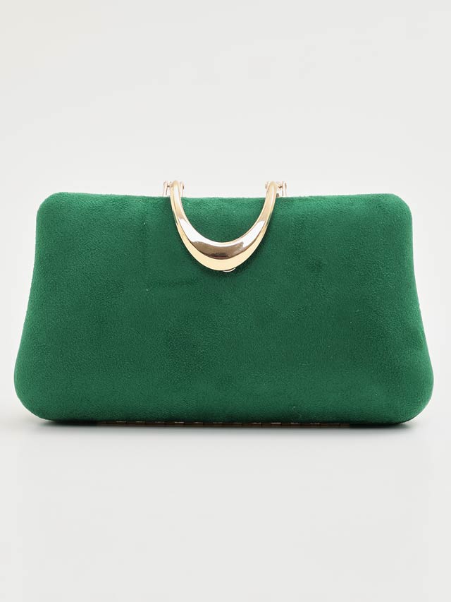 ワンカラースエードゴールドバックルクラッチバッグ