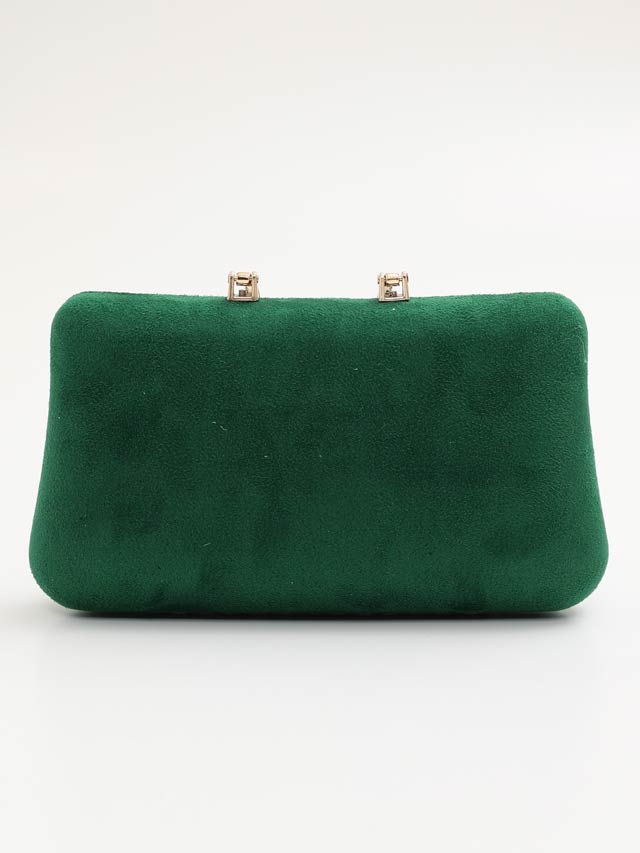 ワンカラースエードゴールドバックルクラッチバッグ