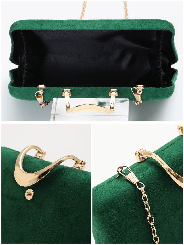 ワンカラースエードゴールドバックルクラッチバッグ