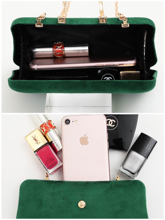 ワンカラースエードゴールドバックルクラッチバッグ