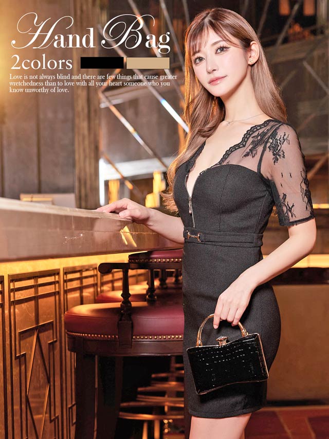 [2way]クロコ調ビジューゴールドハンド＆ショルダーバッグ