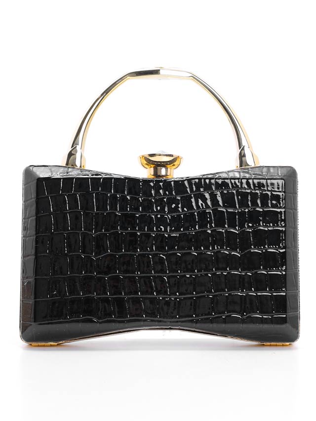 [2way]クロコ調ビジューゴールドハンド＆ショルダーバッグ