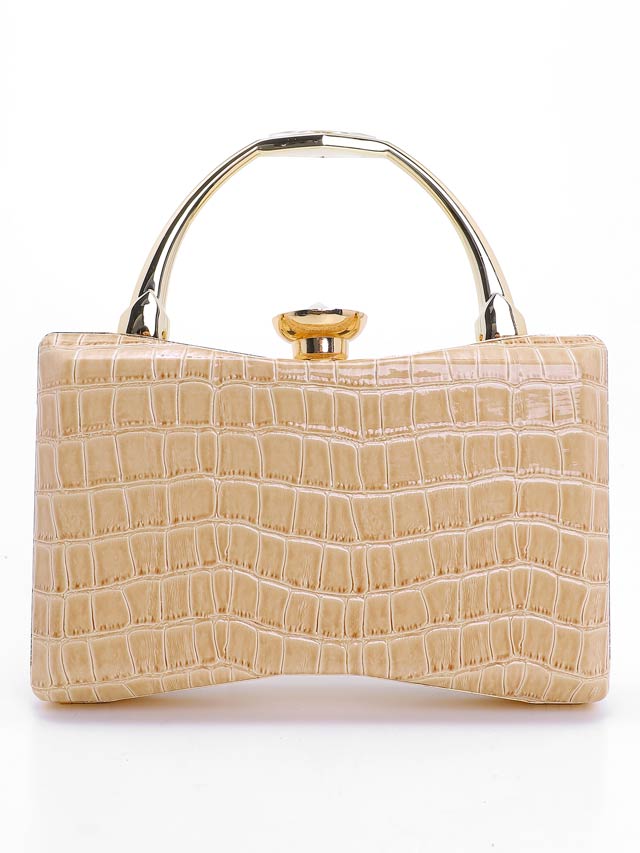 [2way]クロコ調ビジューゴールドハンド＆ショルダーバッグ