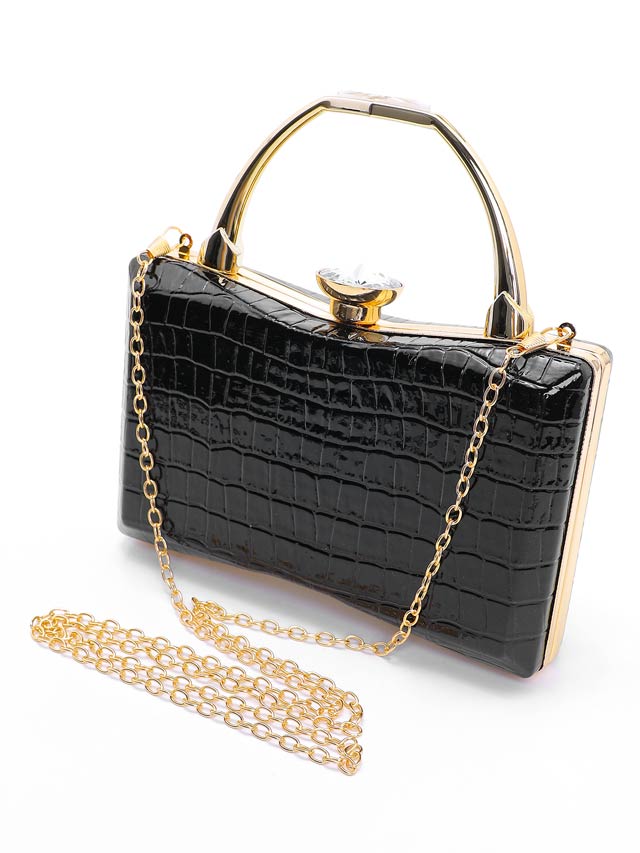 [2way]クロコ調ビジューゴールドハンド＆ショルダーバッグ