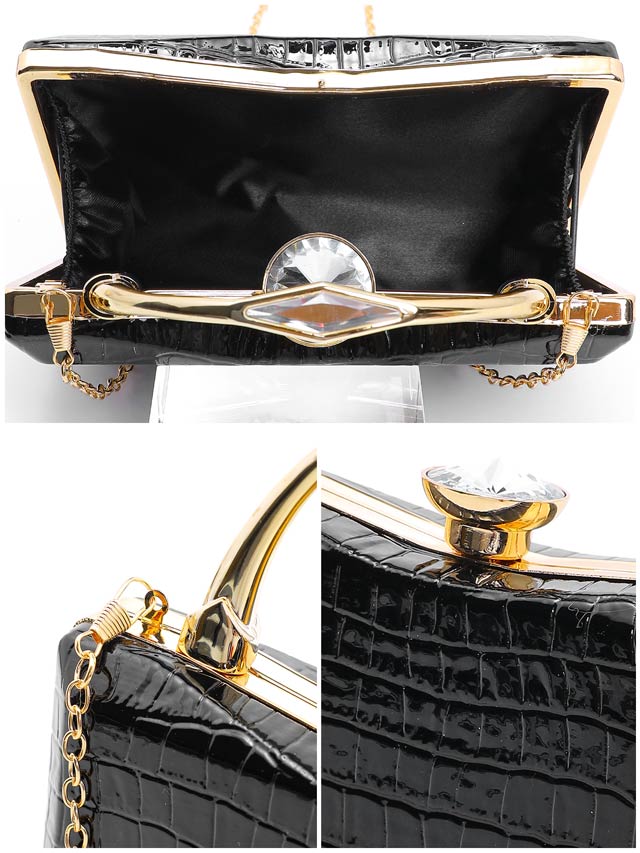 [2way]クロコ調ビジューゴールドハンド＆ショルダーバッグ