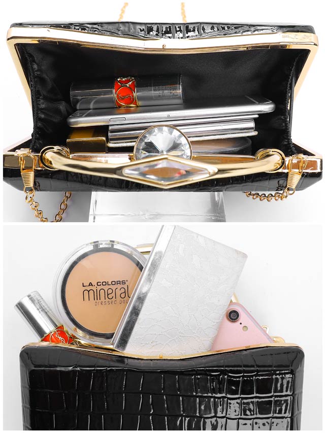 [2way]クロコ調ビジューゴールドハンド＆ショルダーバッグ