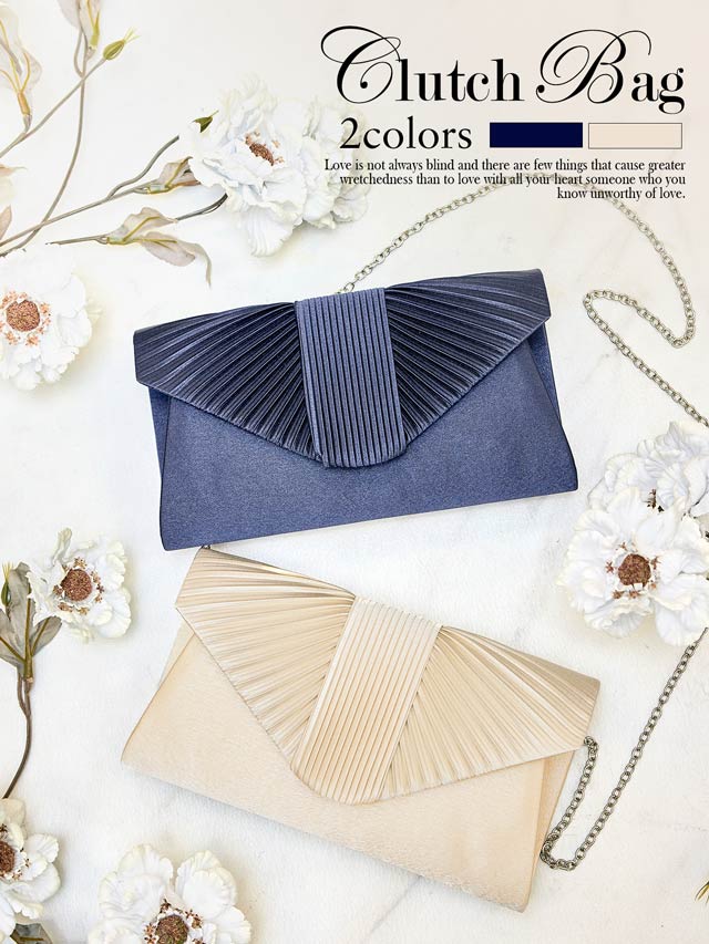 [2way]サテンプリーツデザインクラッチバッグ