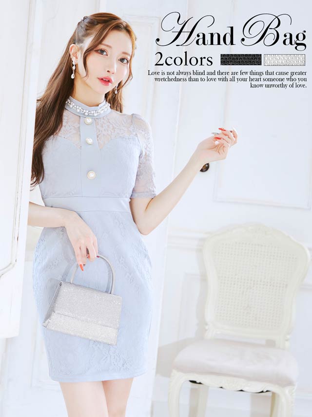 [2way]ワンカラーラインストーンハンドバッグ