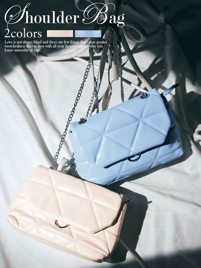 シルバーチェーンキルティングショルダーバッグ