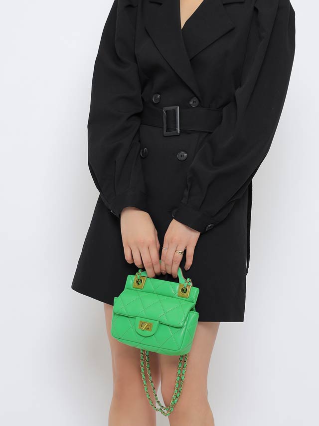 キルティングチェーンゴールド切り替えショルダーバッグ