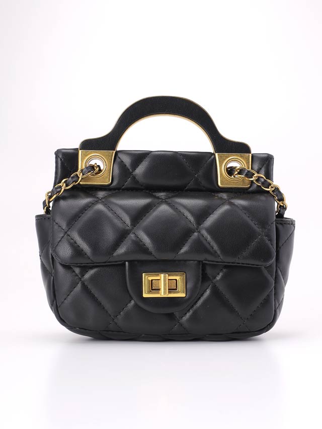 キルティングチェーンゴールド切り替えショルダーバッグ