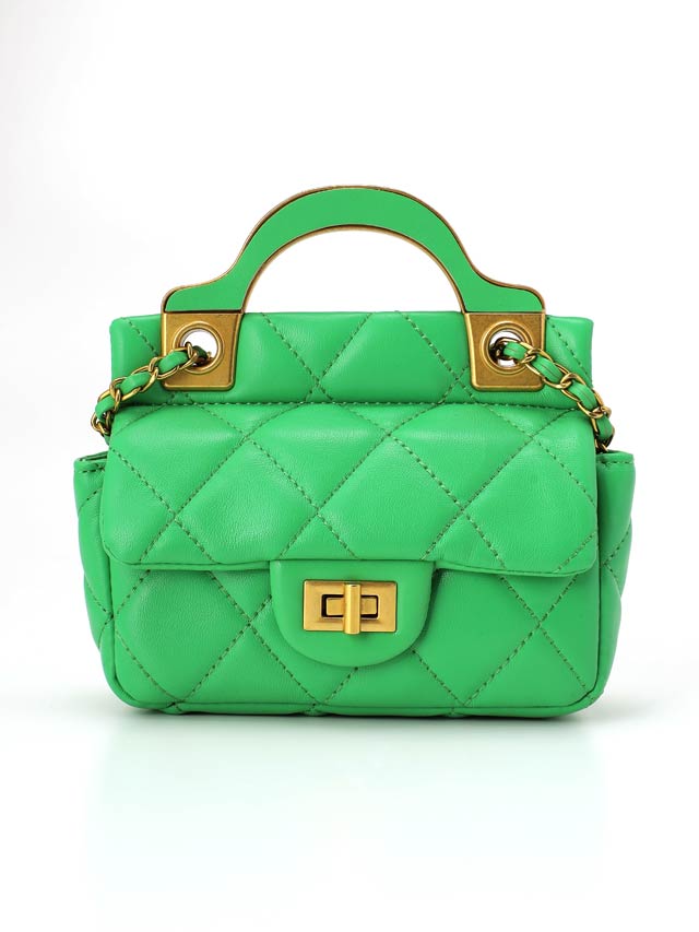 キルティングチェーンゴールド切り替えショルダーバッグ