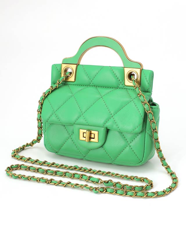 キルティングチェーンゴールド切り替えショルダーバッグ