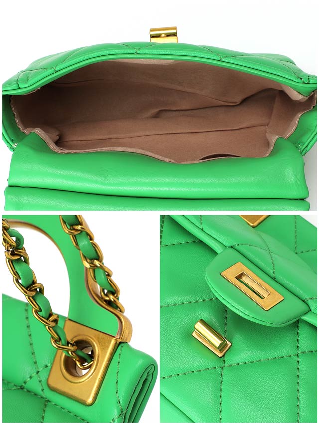 キルティングチェーンゴールド切り替えショルダーバッグ