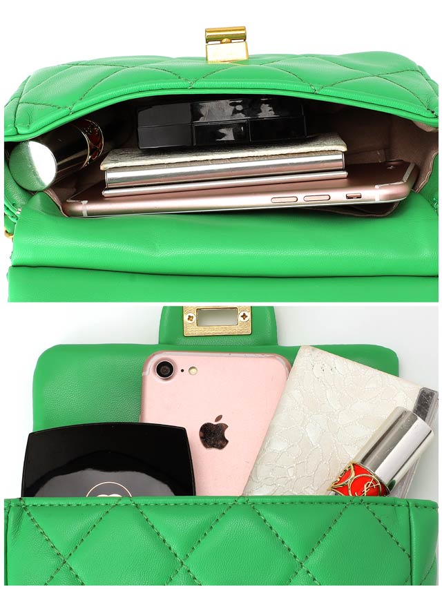 キルティングチェーンゴールド切り替えショルダーバッグ