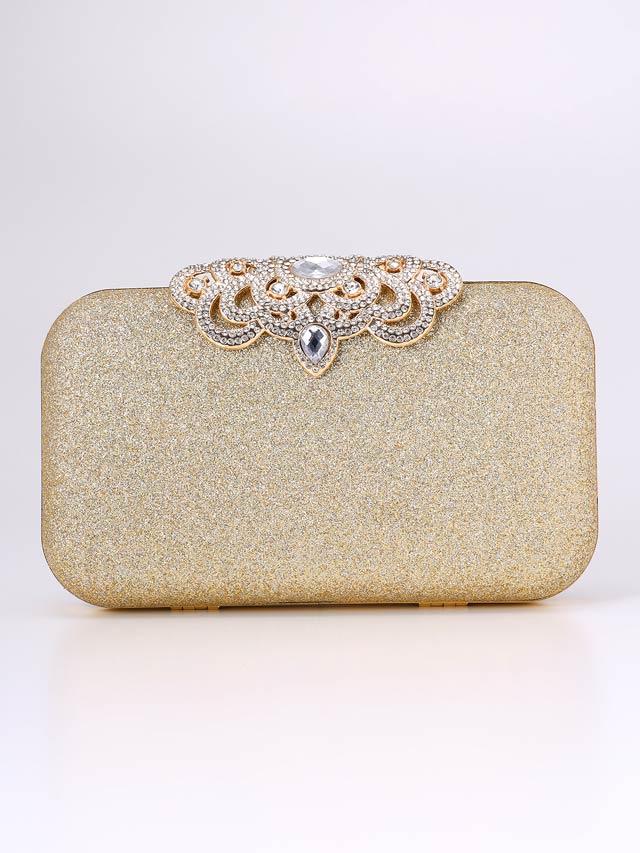 [2way]グリッターシルバービジュー付きボックスクラッチバッグ