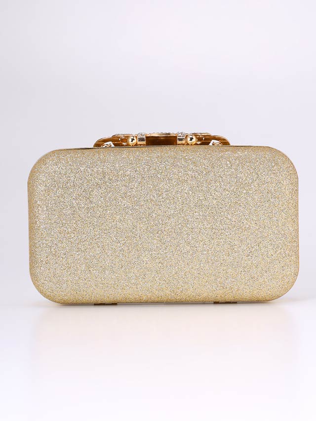 [2way]グリッターシルバービジュー付きボックスクラッチバッグ