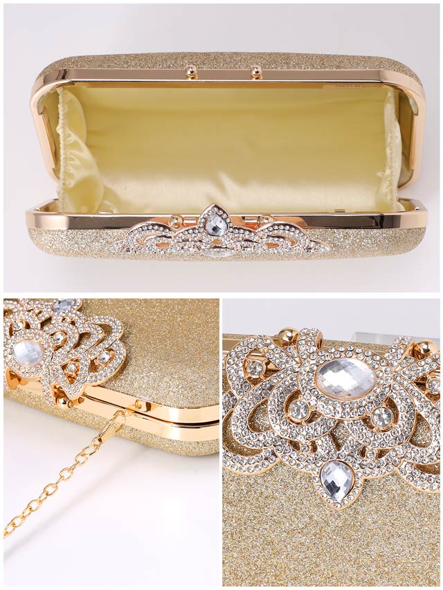 [2way]グリッターシルバービジュー付きボックスクラッチバッグ