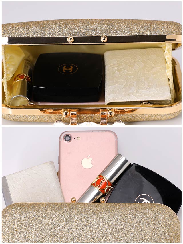 [2way]グリッターシルバービジュー付きボックスクラッチバッグ