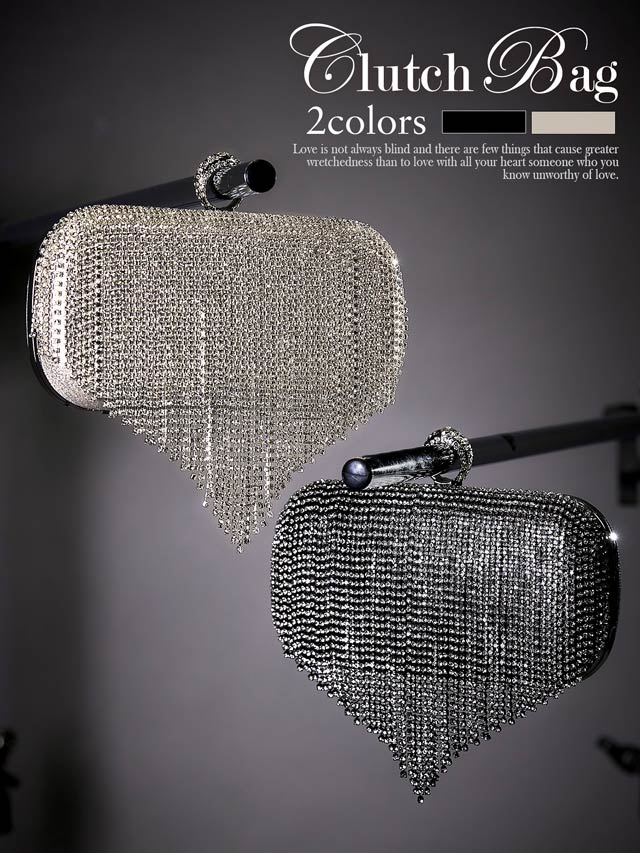 [2way]シャイニーラインストーンボックスクラッチ＆ショルダーバッグ