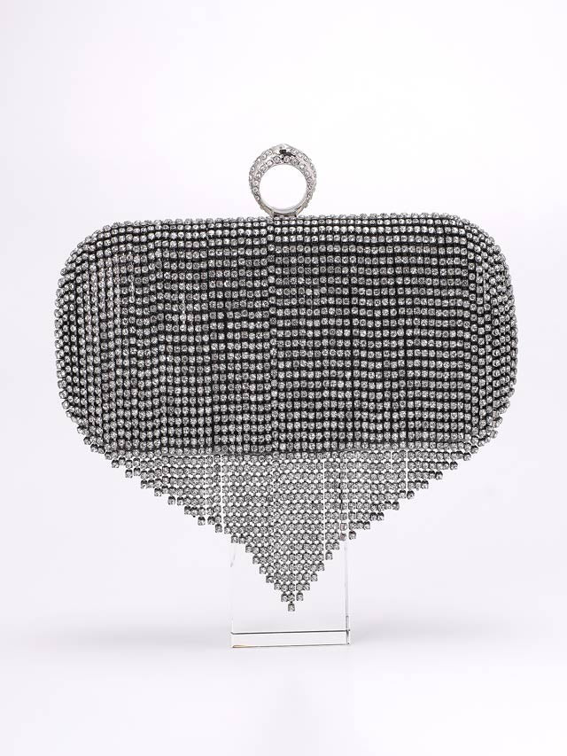 [2way]シャイニーラインストーンボックスクラッチ＆ショルダーバッグ