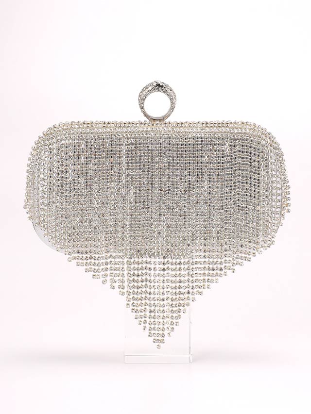 [2way]シャイニーラインストーンボックスクラッチ＆ショルダーバッグ