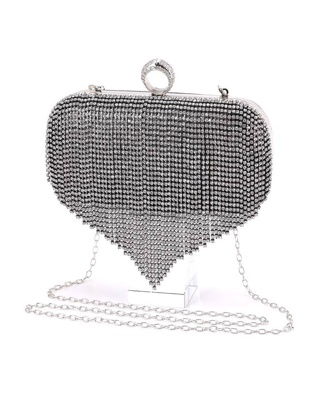 [2way]シャイニーラインストーンボックスクラッチ＆ショルダーバッグ