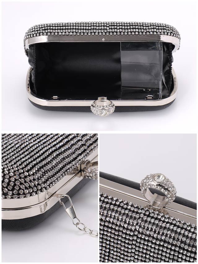 [2way]シャイニーラインストーンボックスクラッチ＆ショルダーバッグ