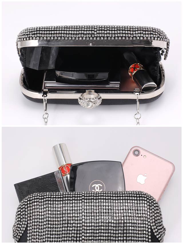 [2way]シャイニーラインストーンボックスクラッチ＆ショルダーバッグ