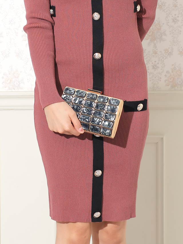 [2way]スクエアマーブルビジュークラッチ＆ショルダーバッグ