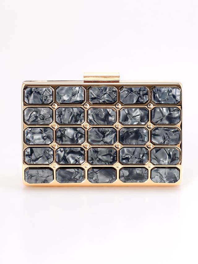 [2way]スクエアマーブルビジュークラッチ＆ショルダーバッグ