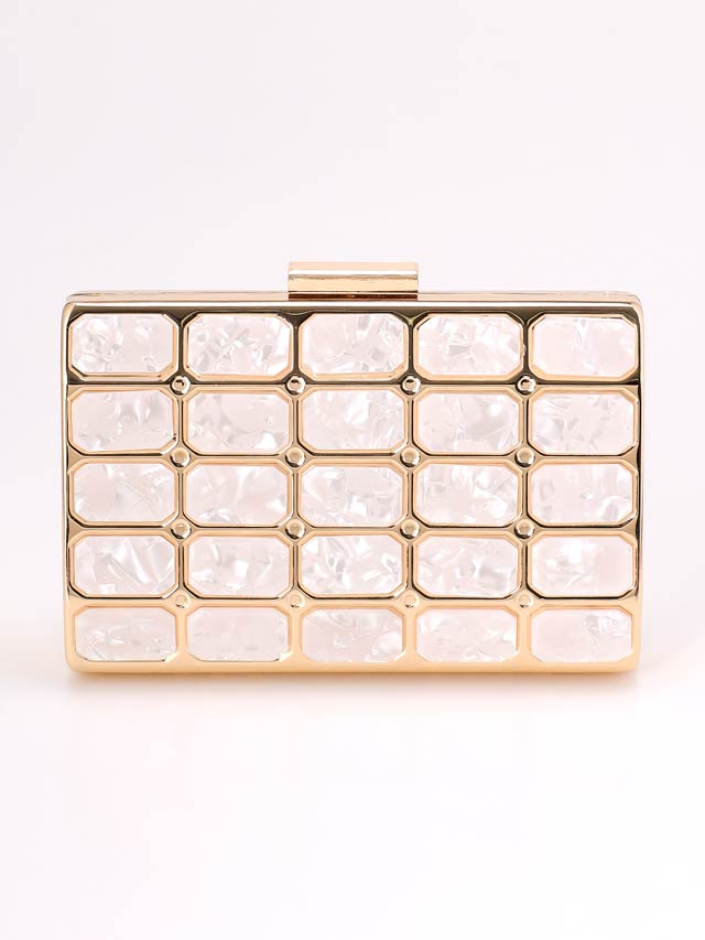 [2way]スクエアマーブルビジュークラッチ＆ショルダーバッグ