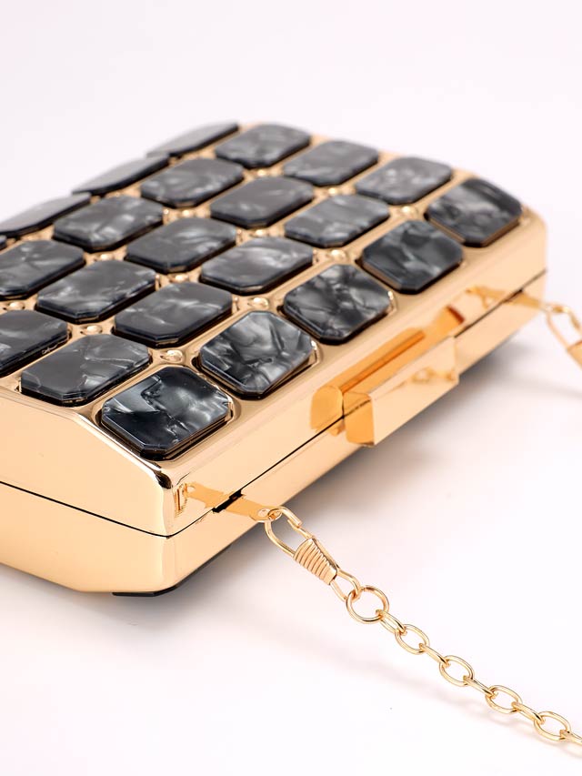 [2way]スクエアマーブルビジュークラッチ＆ショルダーバッグ