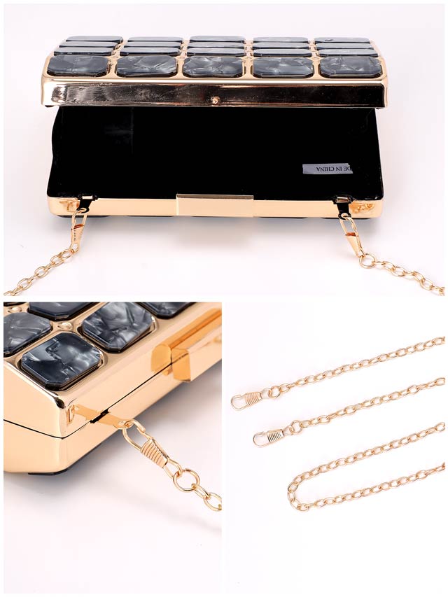 [2way]スクエアマーブルビジュークラッチ＆ショルダーバッグ