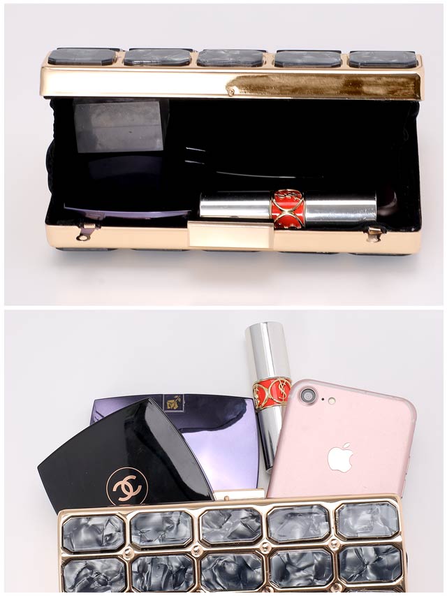 [2way]スクエアマーブルビジュークラッチ＆ショルダーバッグ