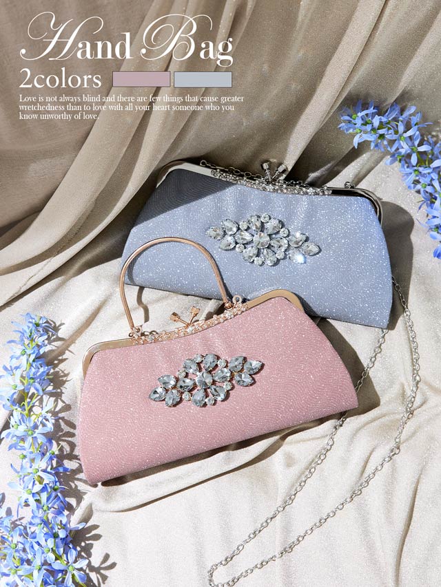 [2way]エレガントグリッターシルバービジュー付きクラッチバッグ＆ショルダーバッグ
