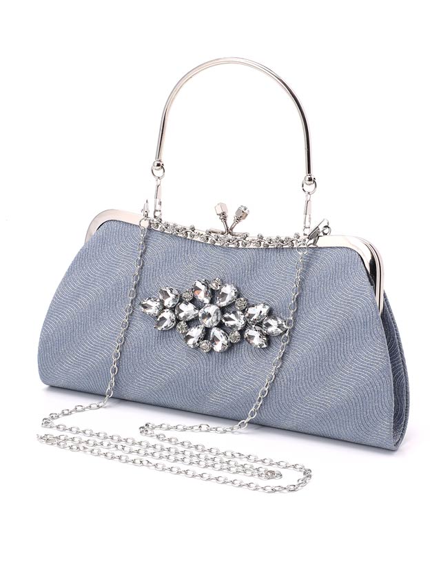 [2way]エレガントグリッターシルバービジュー付きクラッチバッグ＆ショルダーバッグ