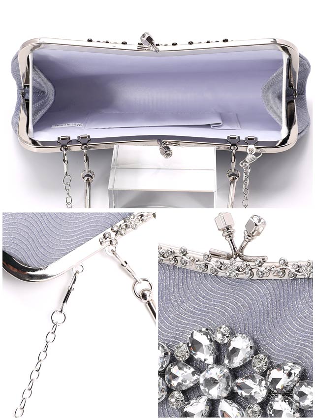 [2way]エレガントグリッターシルバービジュー付きクラッチバッグ＆ショルダーバッグ
