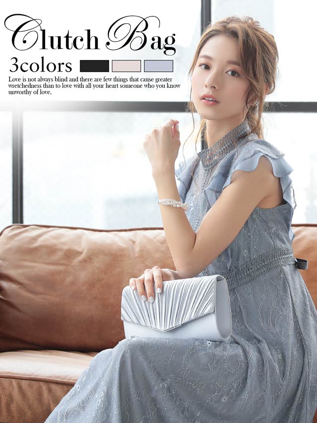 7/10再入荷!ワンカラープリーツクラッチバッグ