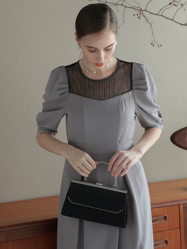 ラメプリーツハンドル付きパーティーバッグ