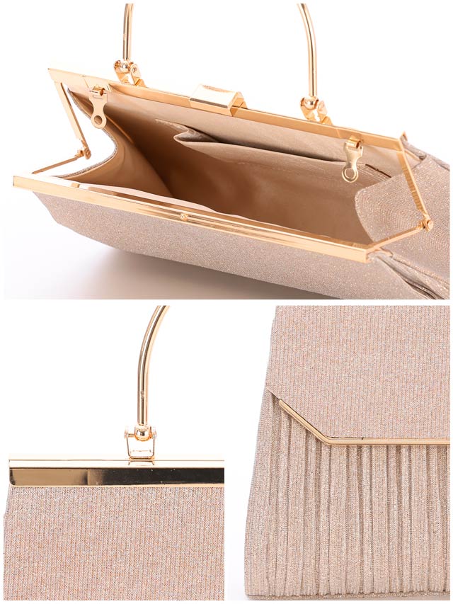 ラメプリーツハンドル付きパーティーバッグ