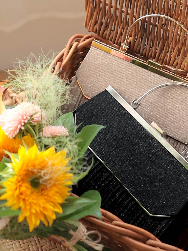 ラメプリーツハンドル付きパーティーバッグ